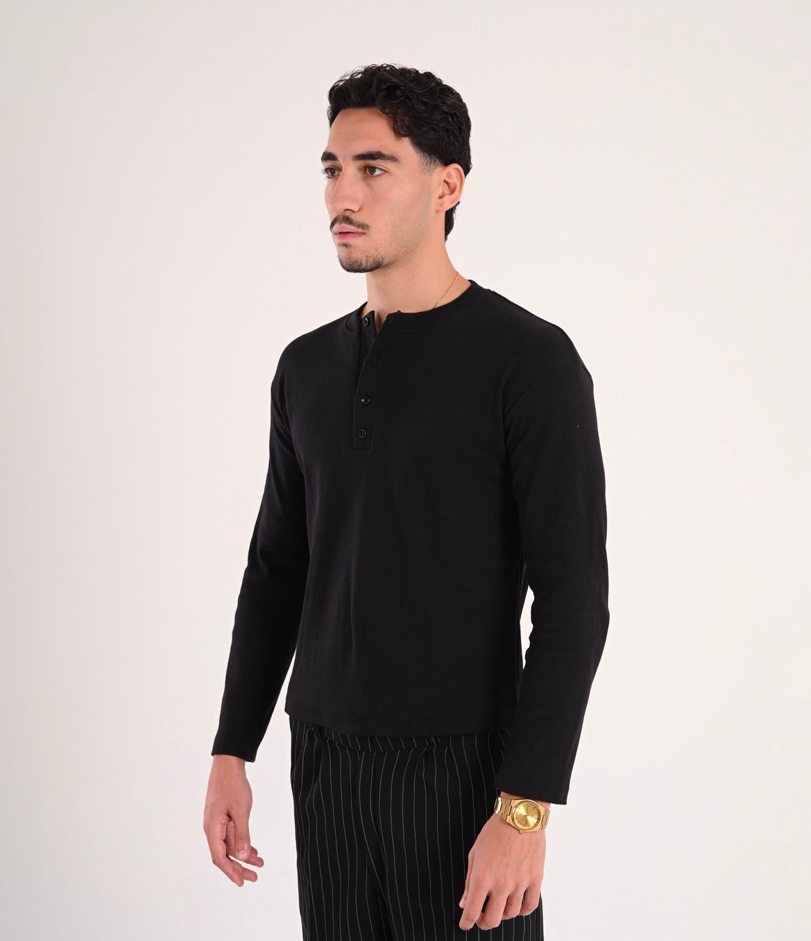 Black Henley Ribbed Shirt
