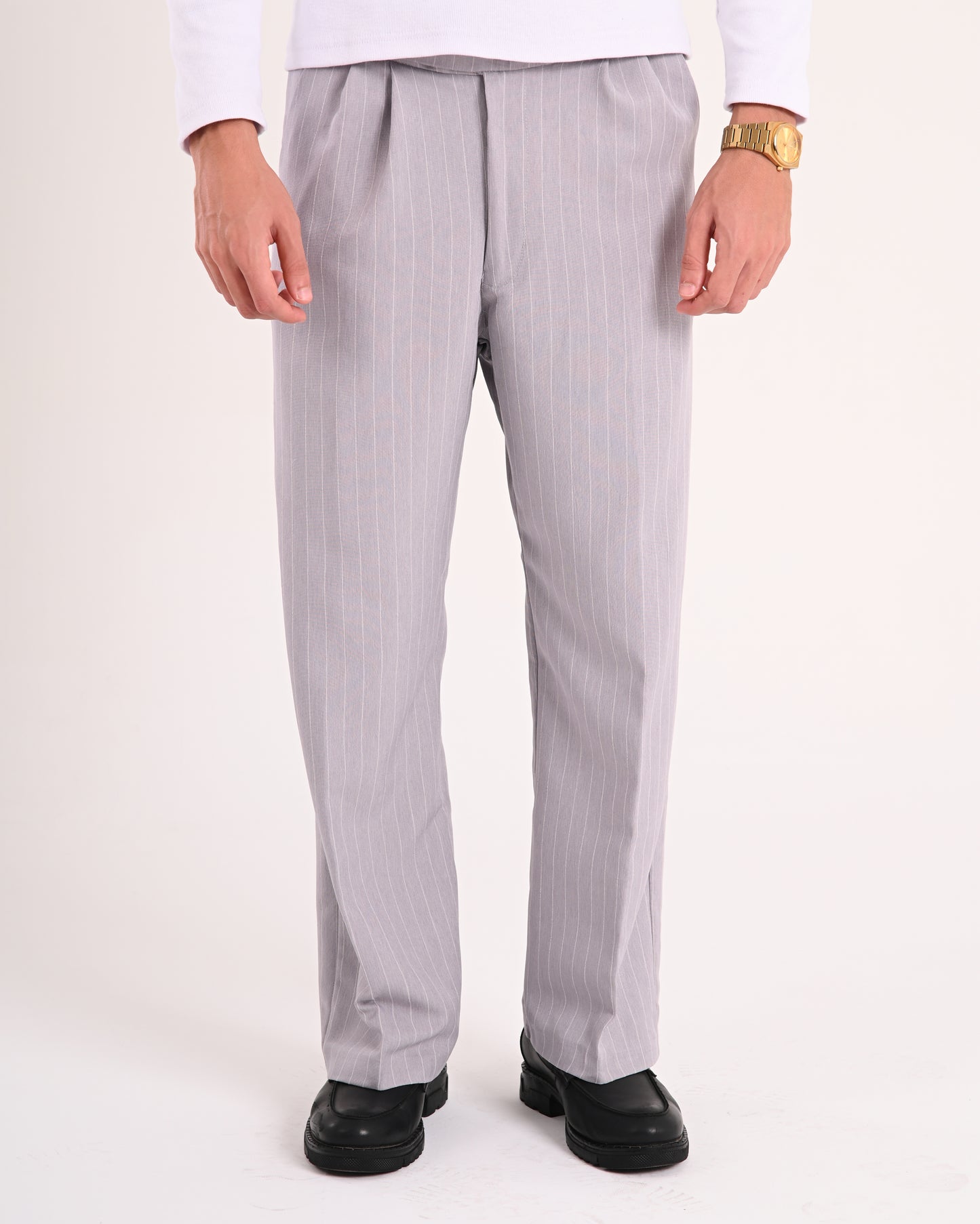 Grey Pinstriped Tailored Pants