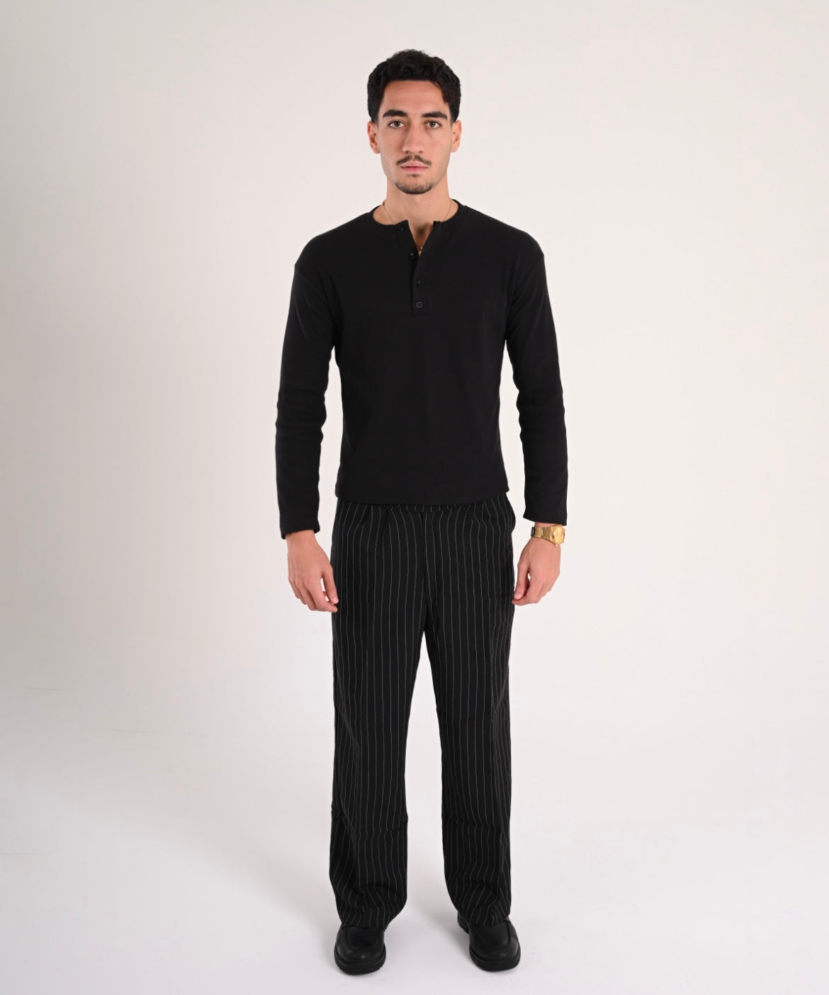 Black Henley Ribbed Shirt