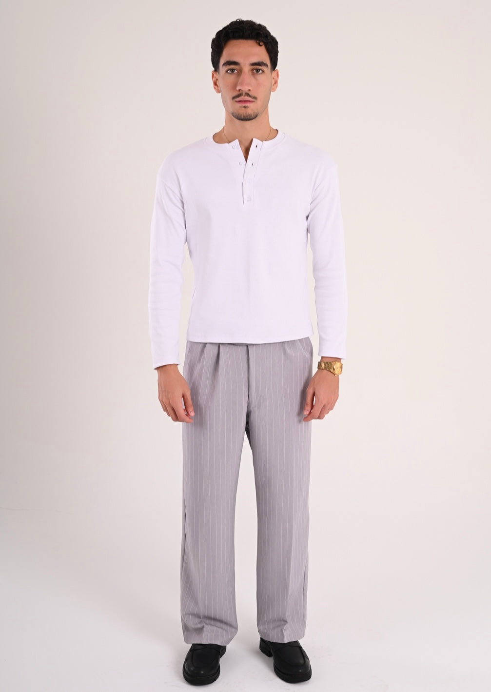 Grey Pinstriped Tailored Pants