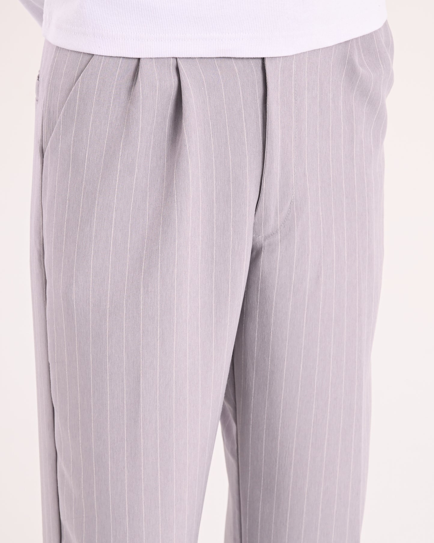 Grey Pinstriped Tailored Pants