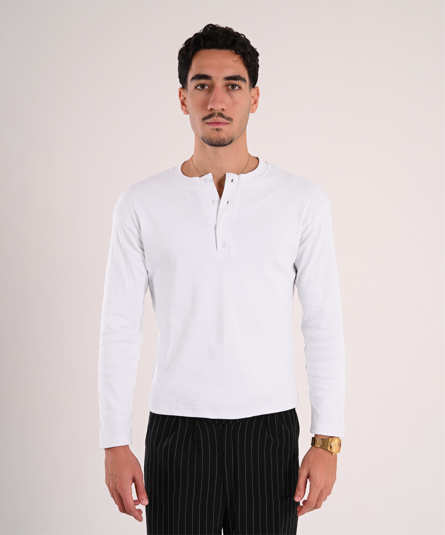 White Henley Ribbed Shirt