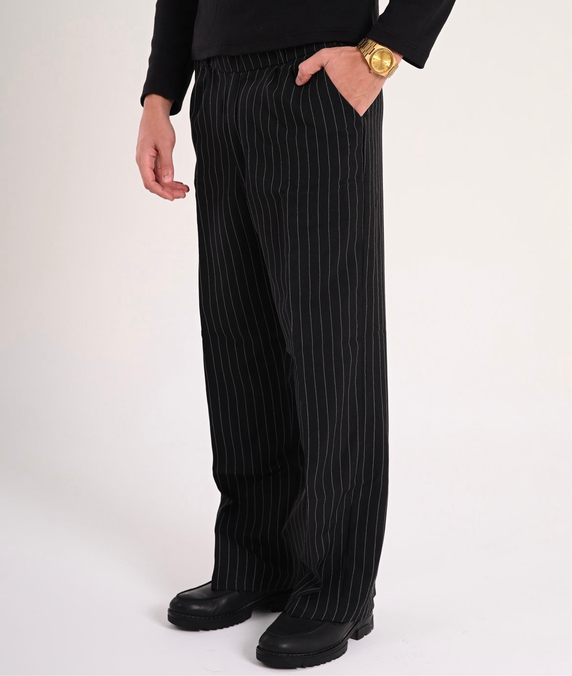 Black Pinstriped Tailored Pants