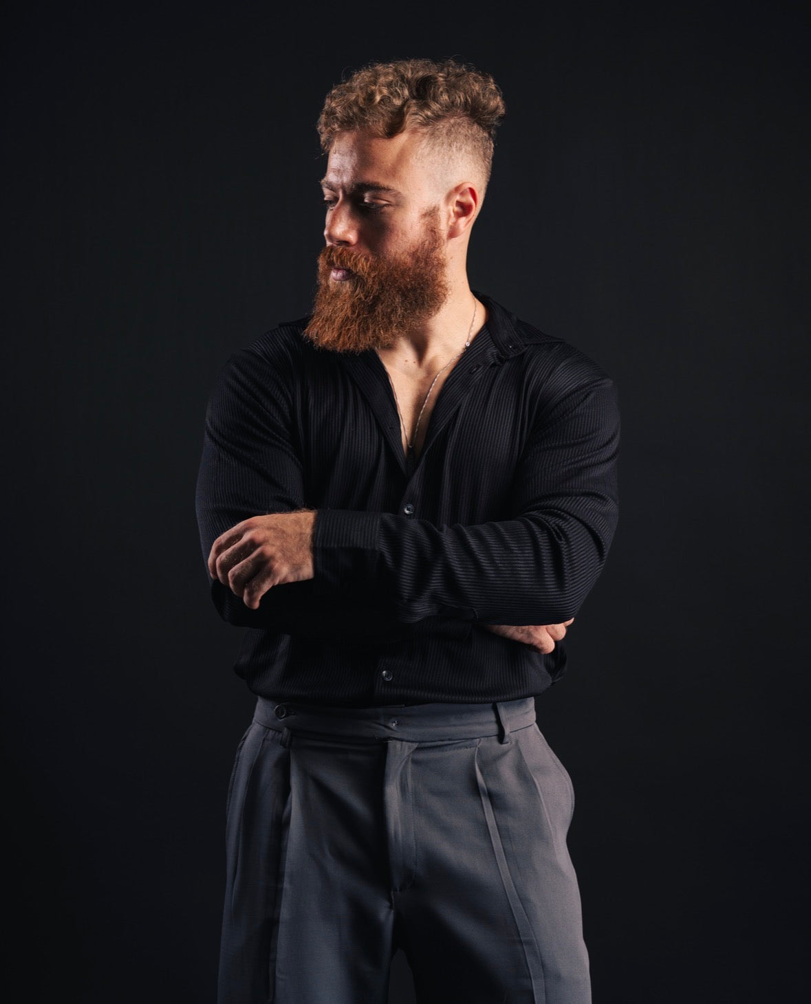 Black Slim long sleeve Pleated shirt