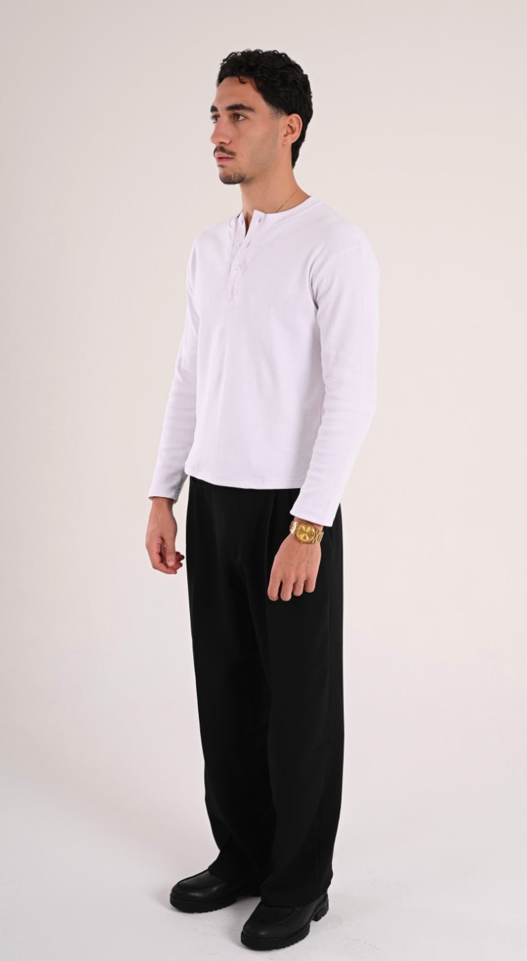 White Henley Ribbed Shirt