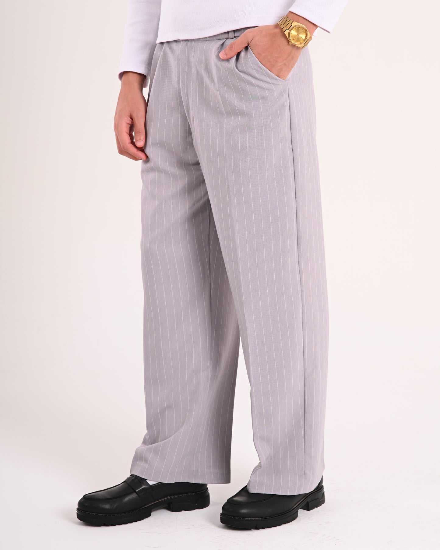 Grey Pinstriped Tailored Pants