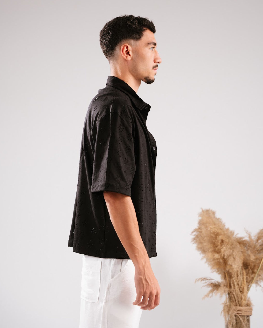 Black Eyelet boxy shirt