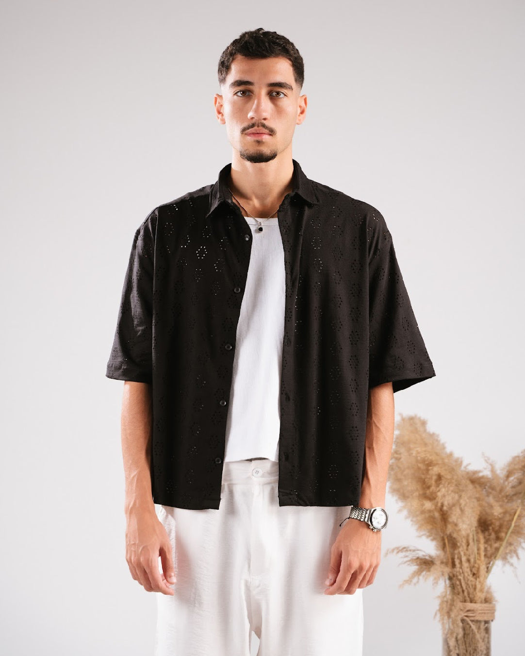 Black Eyelet boxy shirt