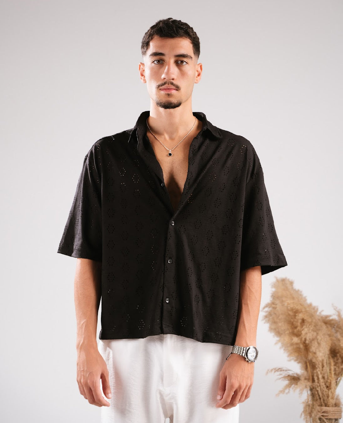 Black Eyelet boxy shirt