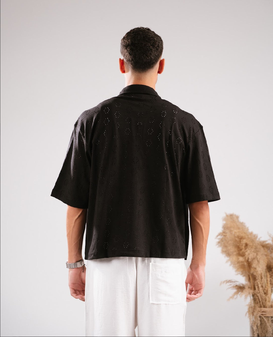 Black Eyelet boxy shirt