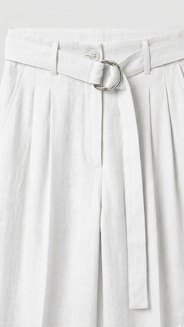 White Belted Linen Pants