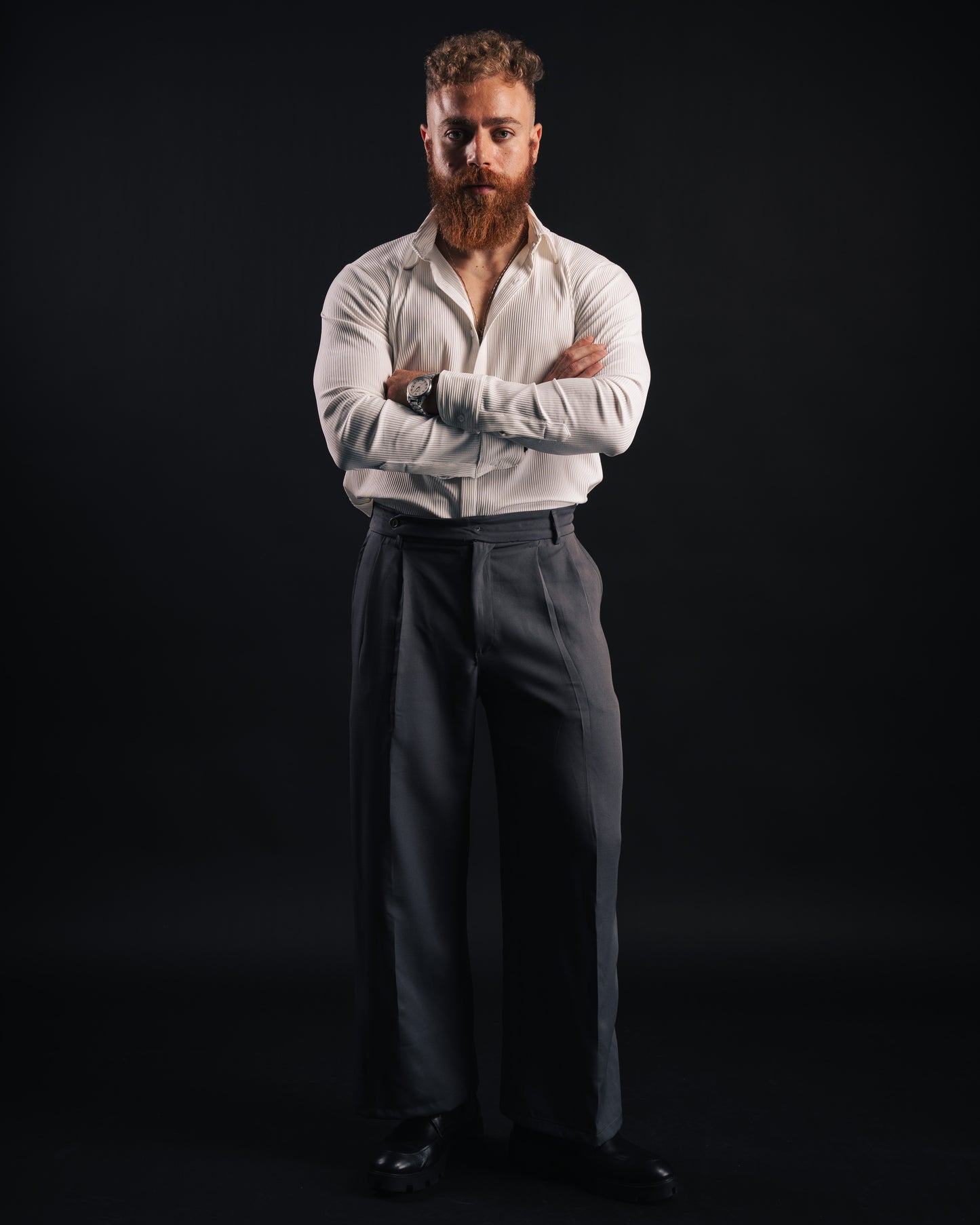 White Slim long sleeve pleated shirt