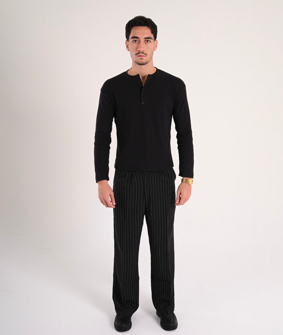 Black Pinstriped Tailored Pants