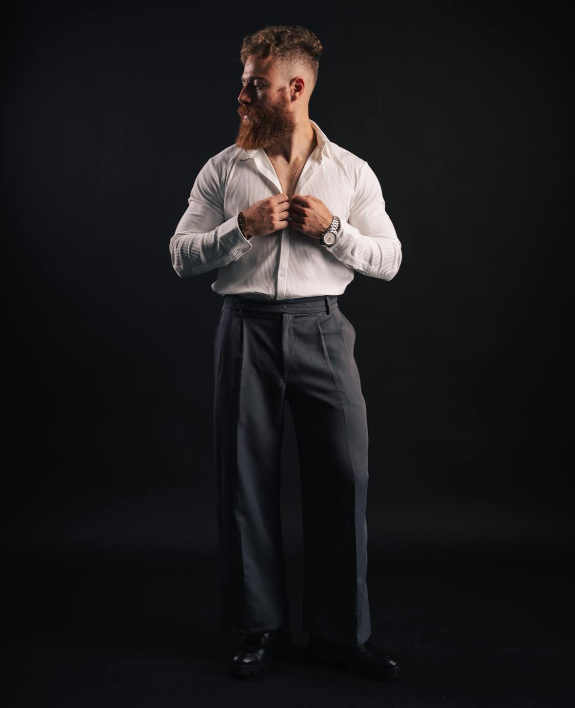 White Slim long sleeve pleated shirt