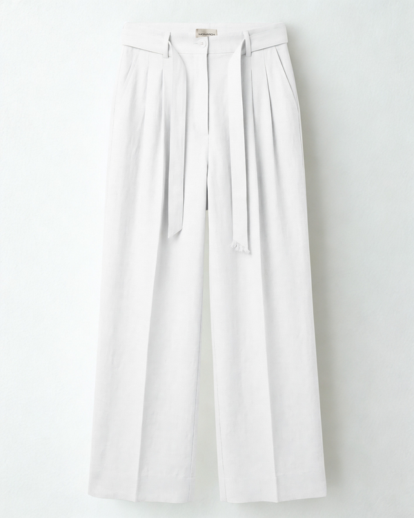White Belted Linen Pants