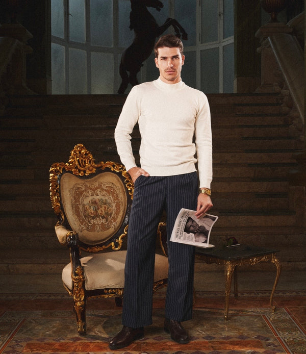 Navy Pinstriped Tailored Pants