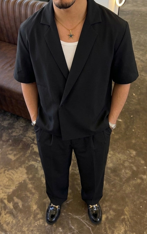 Double-Breasted Boxy Shirt - Black
