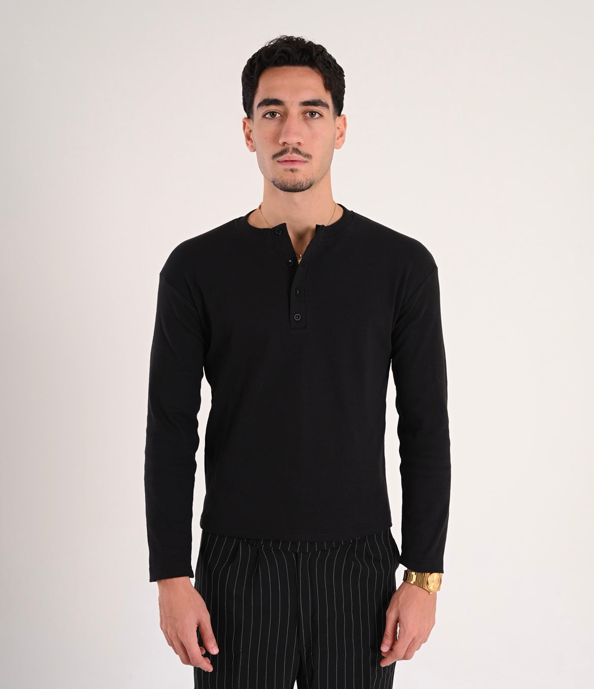 Black Henley Ribbed Shirt