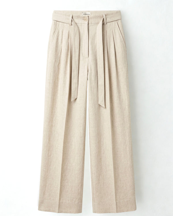 Beige Belted Linen Pants