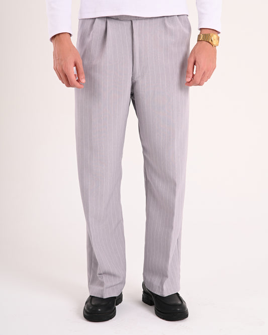 Grey Pinstriped Tailored Pants