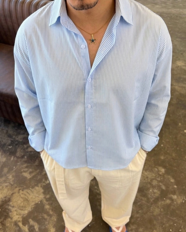 Baby Blue Striped Boxy Shirt