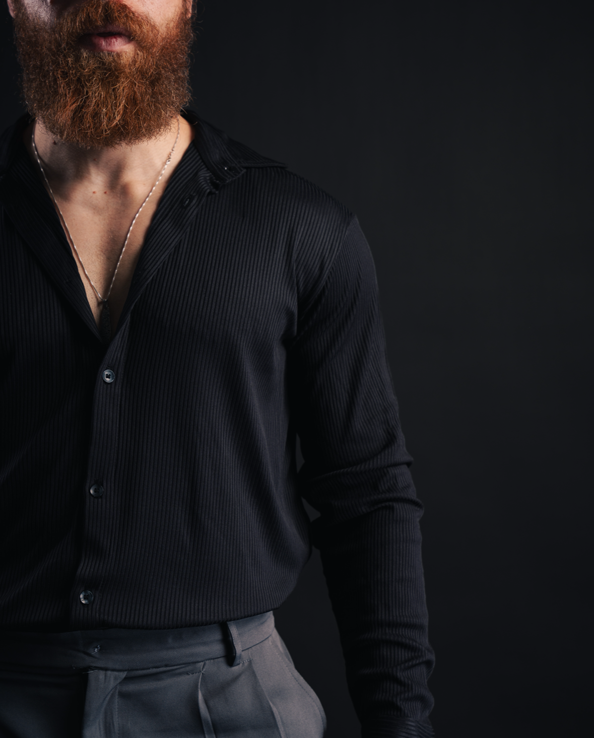 Black Slim long sleeve Pleated shirt