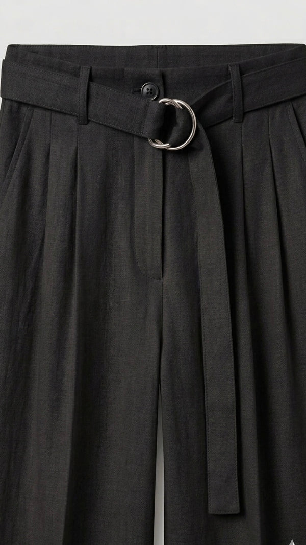 Black Belted Linen Pants