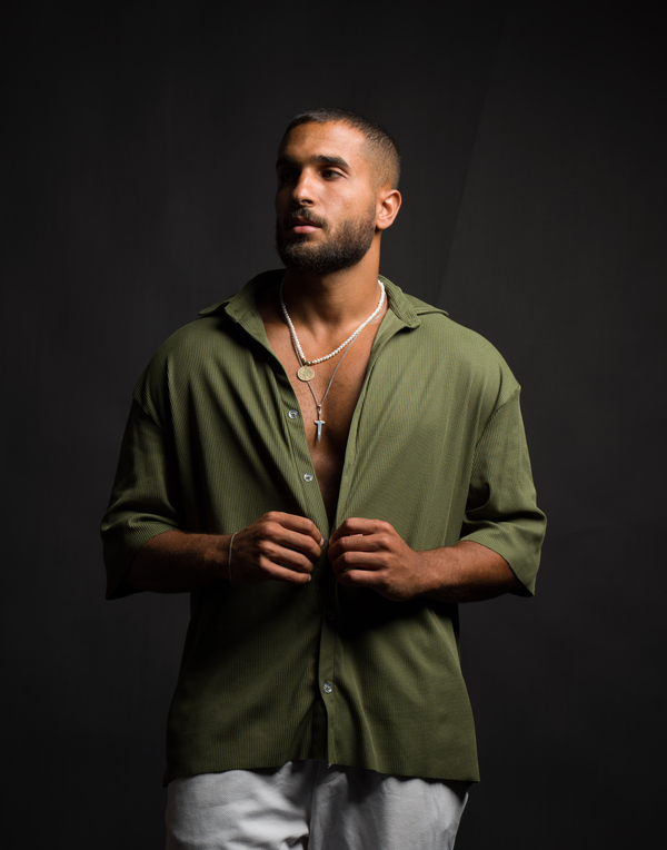 Olive Pleated Shirt