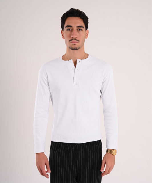 White Henley Ribbed Shirt