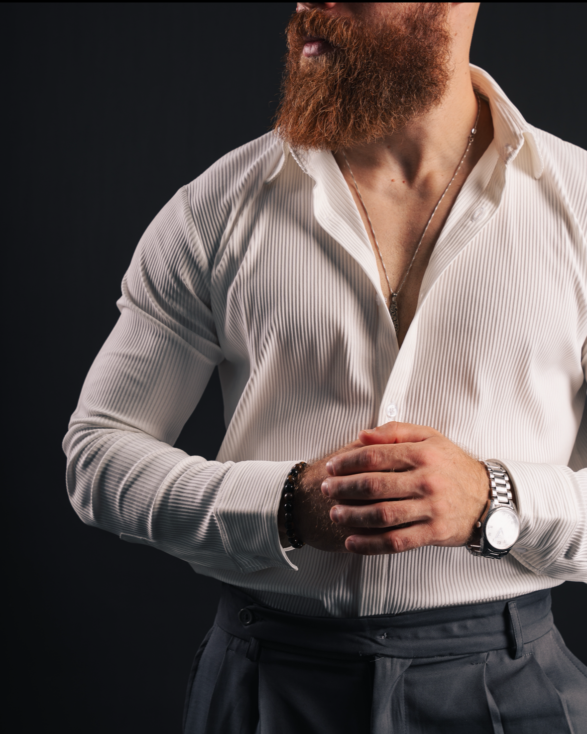 White Slim long sleeve pleated shirt