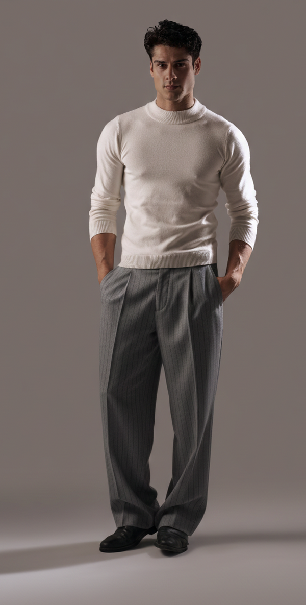Dark Grey Pinstriped Tailored Pants