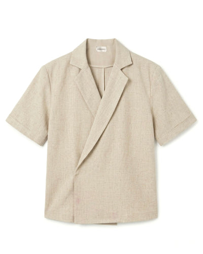 Double-Breasted Boxy Shirt - Beige