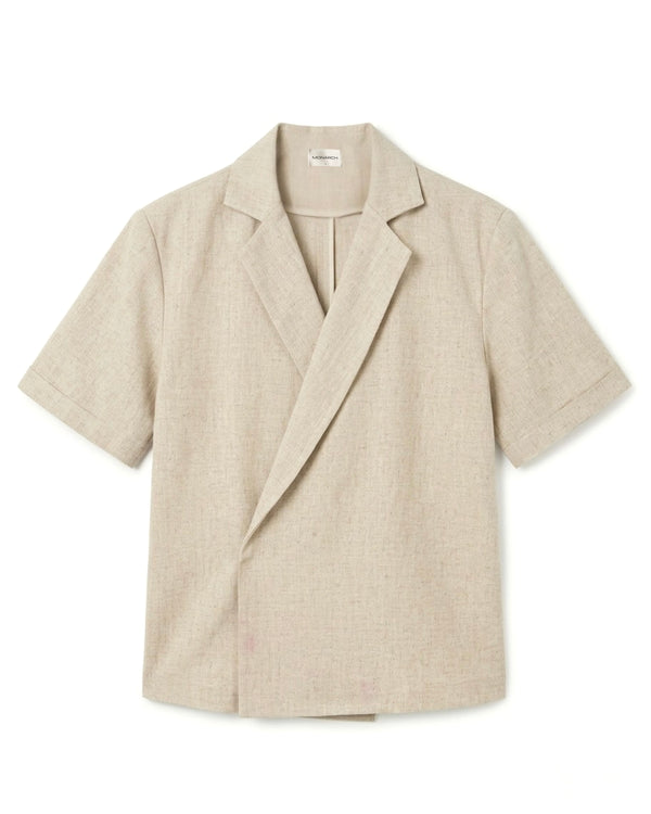 Double-Breasted Boxy Shirt - Beige