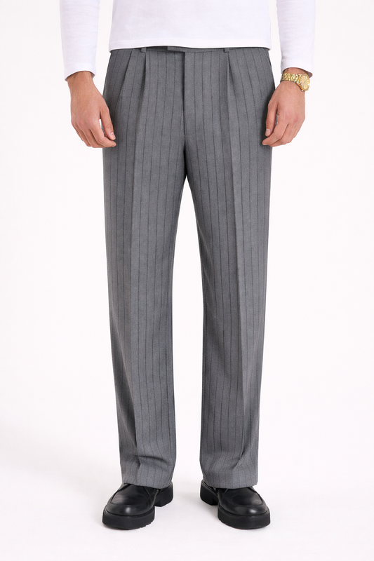 Dark Grey Pinstriped Tailored Pants