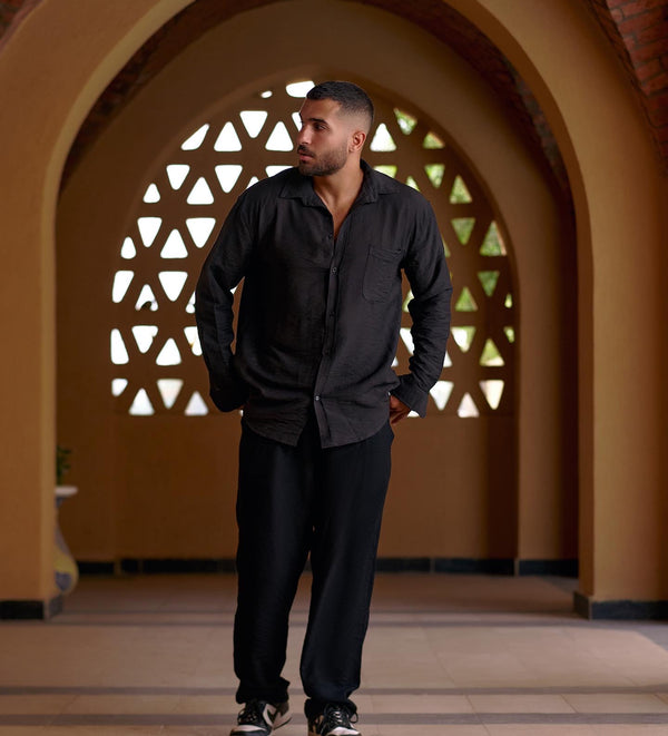Black Linen Blend Pants