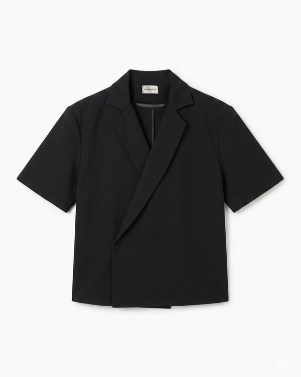 Double-Breasted Boxy Shirt - Black