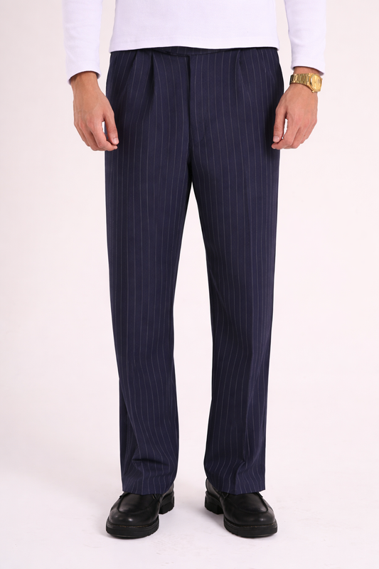 Navy Pinstriped Tailored Pants