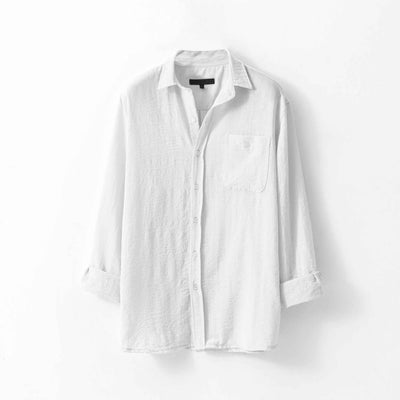 Cream White Linen Blend Shirt