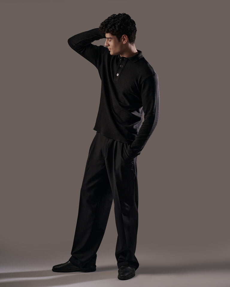 Jet Black Textured Polo Shirt