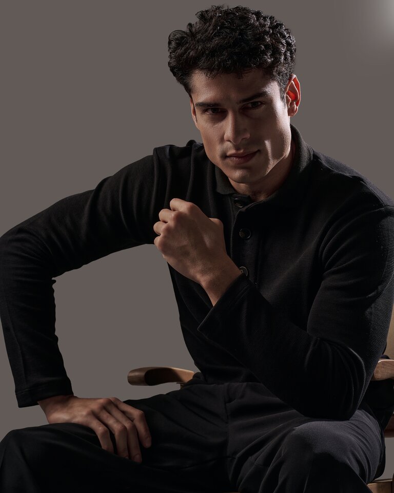 Jet Black Textured Polo Shirt