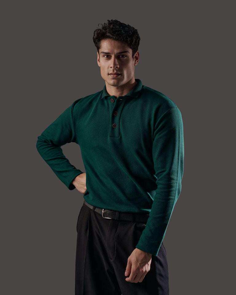 Forest Green Textured Polo Shirt