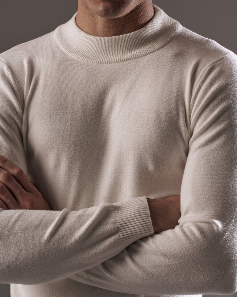 White Mock Neck Knitted Sweater